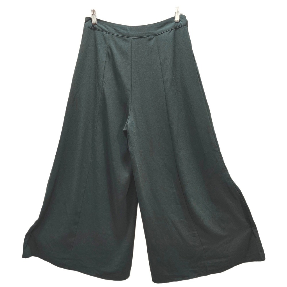 Elodie Dark Green High Waisted Wide Leg Cropped Trousers Side Buttons Size M - Picture 4 of 9